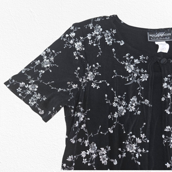 1990s Y2K Molly Malloy Black Floral Dress Size 8 Evening Cocktail Party Dress - Picture 3 of 10